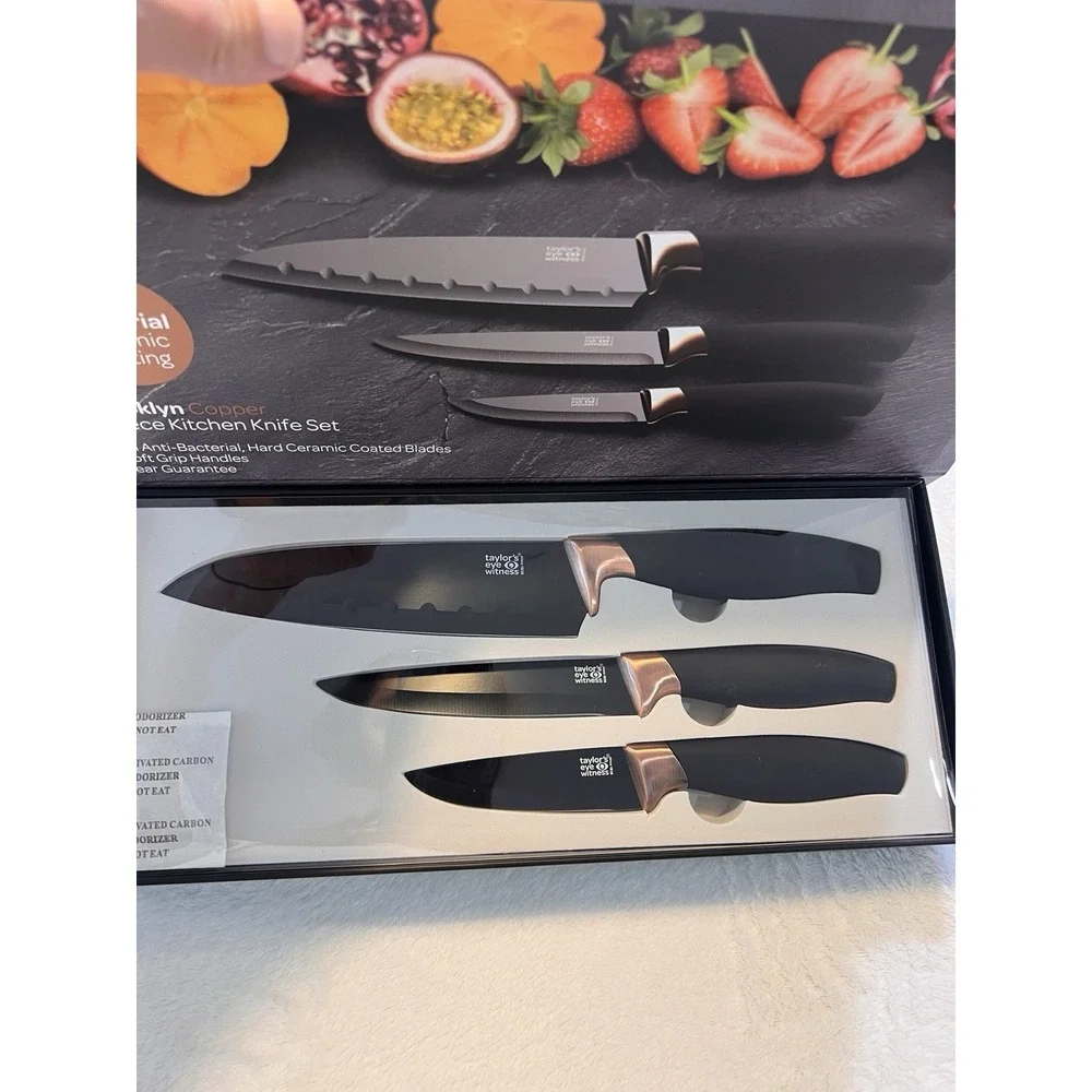 Taylor's Eye Witness Brooklyn Copper 3-Piece Kitchen Knife Set Anti Bacterial